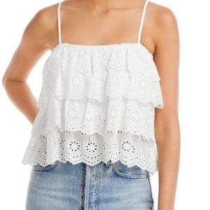 AQUA White Eyelet Tiered Crop Tank Top S